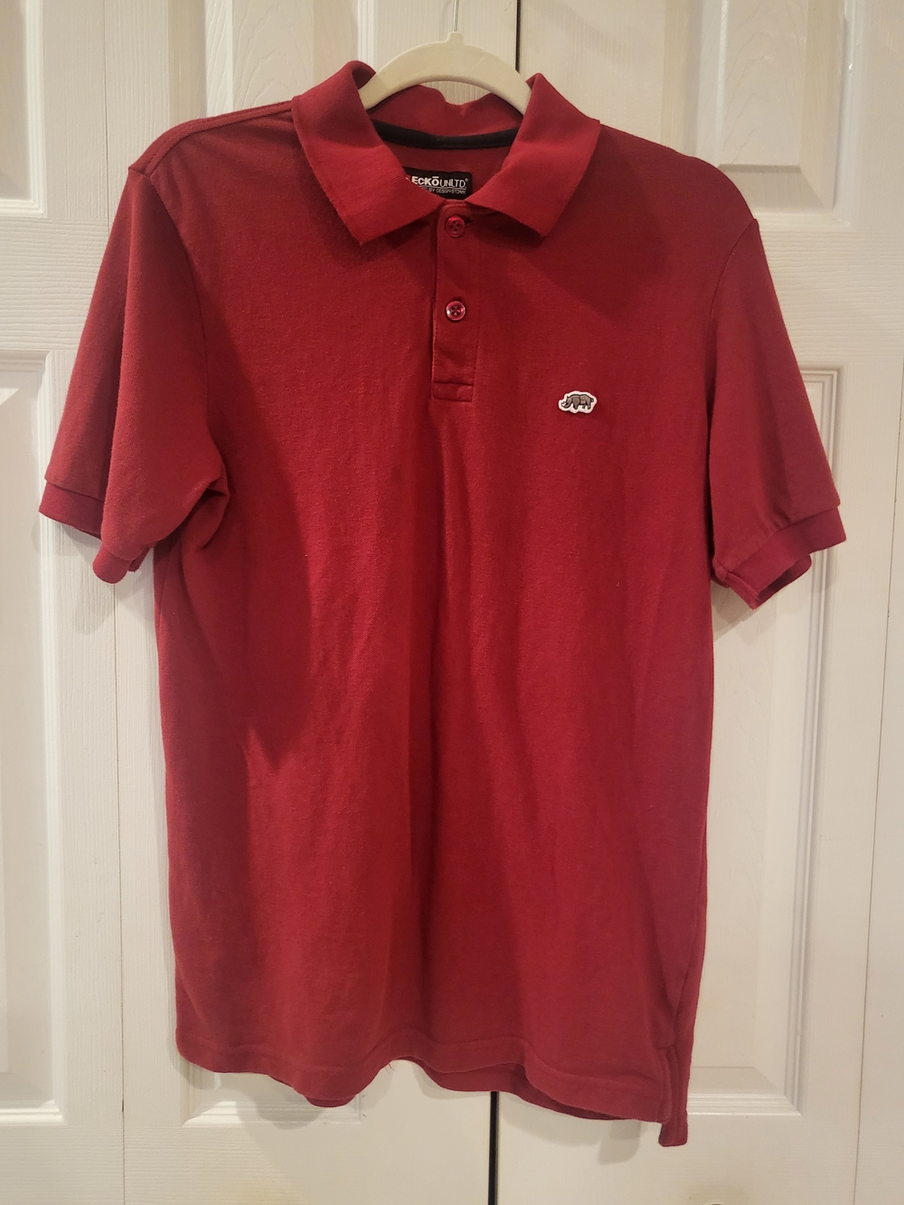 Ecko Unltd Men's Burgundy Red Embroidered Rhino Polo Shirt M